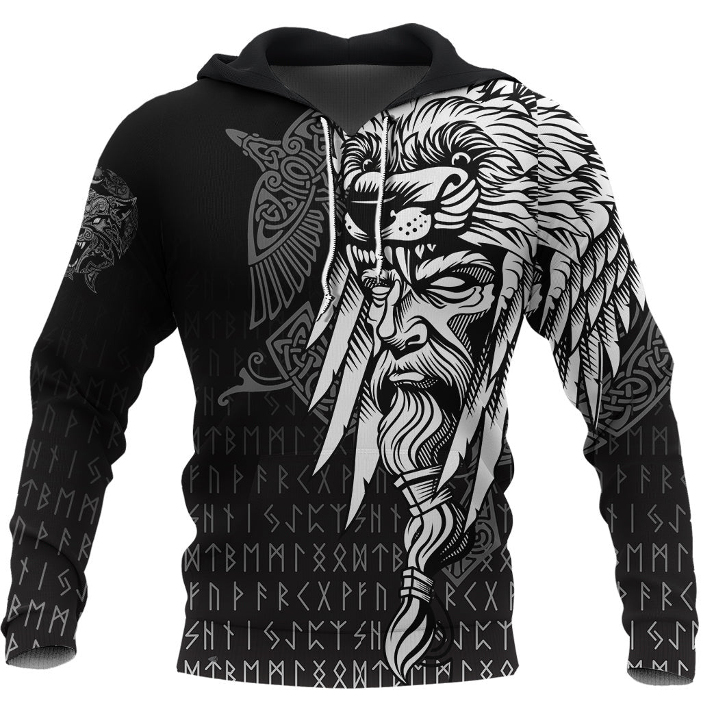 Viking Style Hoodie Odin Raven and Fenrir on Hand A39 VKNGB