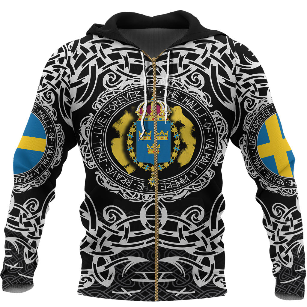 Viking Style Zip Hoodie - Sweden Viking Pattern A39 VKNGB