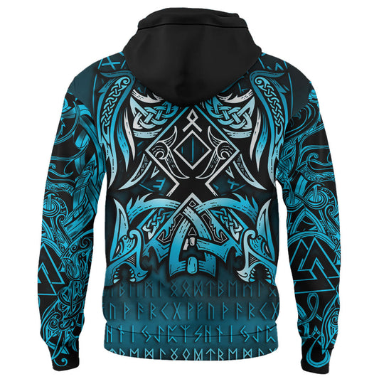 Viking Style Hoodie - Othala and Raven Blue A39 VKNGB