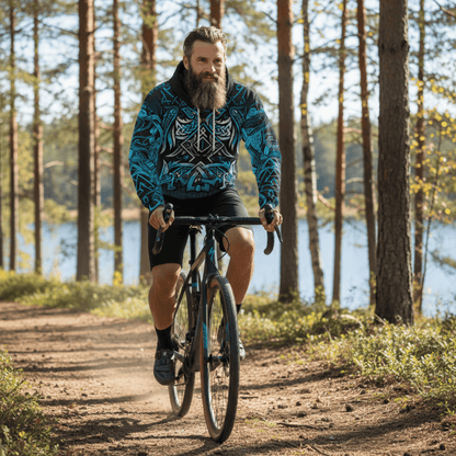 Viking Style Hoodie - Othala and Raven Blue A39 VKNGB