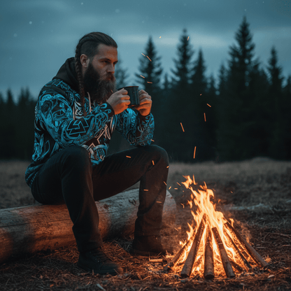 Viking Style Hoodie - Othala and Raven Blue A39 VKNGB