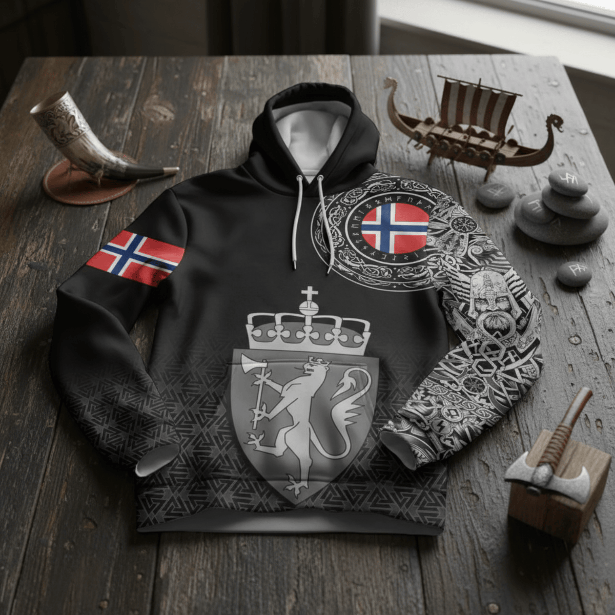 Viking Style Hoodie - Norway Coat Of Arms A39 VKNGB