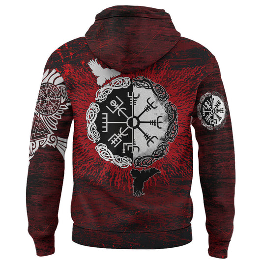 Viking Style - Zip Hoodie Raven of Odin and Symbol Viking on Blood Background A39 VKNGB