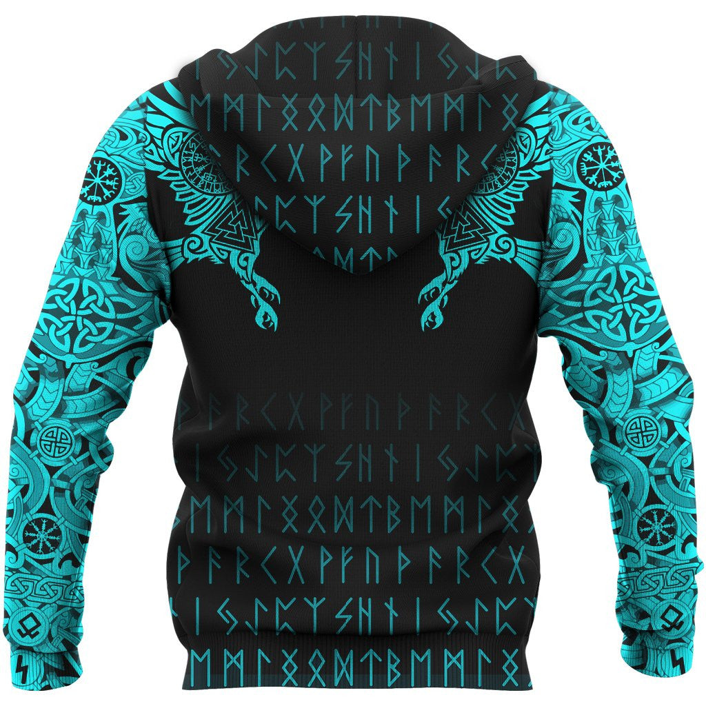 Viking Style Hoodie - The Raven Of Odin Tattoo Special Cyan A39 VKNGB