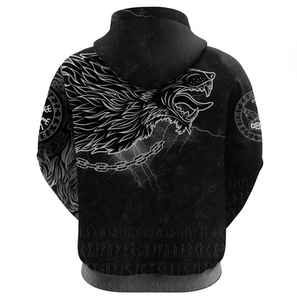 Viking Style Hoodie - Fenrir Norse Wolf Thunderstorm A39 VKNGB