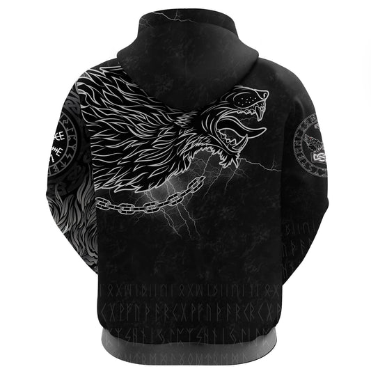 Viking Style Hoodie - Fenrir Norse Wolf Thunderstorm A39 VKNGB