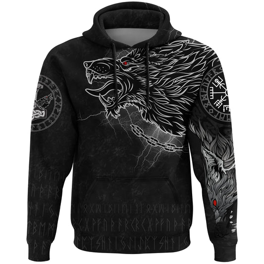 Viking Style Hoodie - Fenrir Norse Wolf Thunderstorm A39 VKNGB