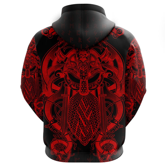 Viking Style Fenrir & Tyr Tattoo Zip Hoodie - Red Version A39 VKNGB