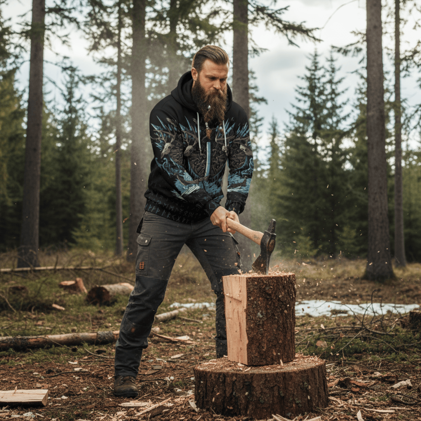 Viking Style Zip Hoodie - Isaz Rune A39 VKNGB
