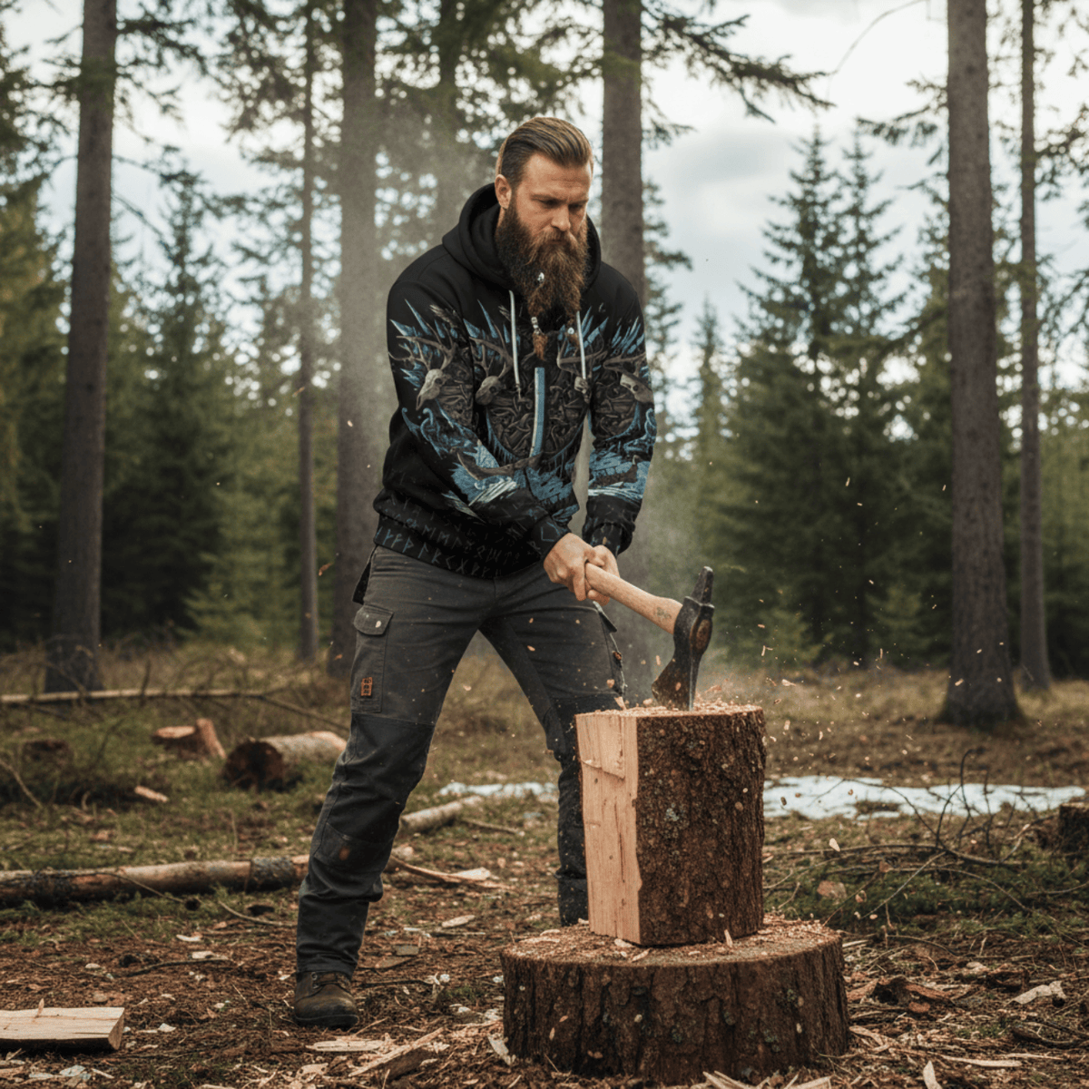 Viking Style Zip Hoodie - Isaz Rune A39 VKNGB