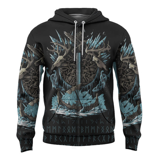 Viking Style Zip Hoodie - Isaz Rune A39 VKNGB