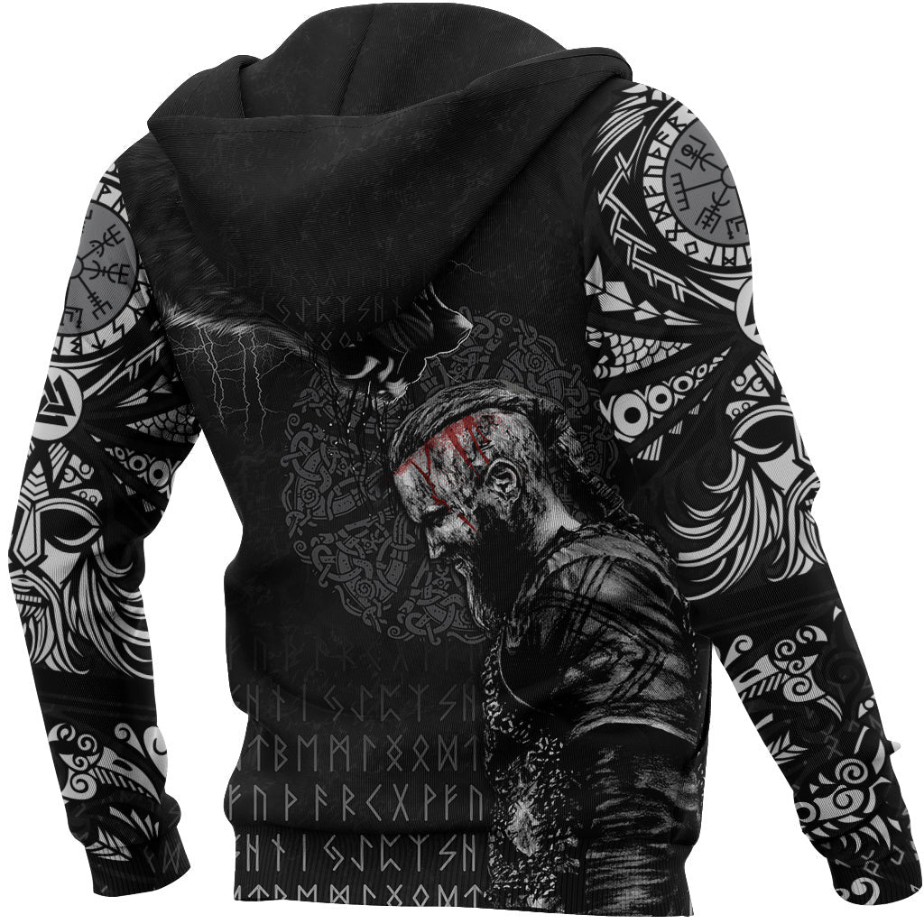 Viking Style Zip Hoodie - Ragnar and Wolf A39 VKNGB