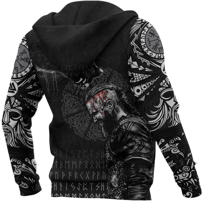 Viking Style Zip Hoodie - Ragnar and Wolf A39 VKNGB