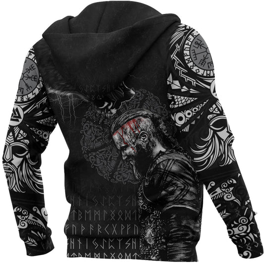 Viking Style Zip Hoodie - Ragnar and Wolf A39 VKNGB
