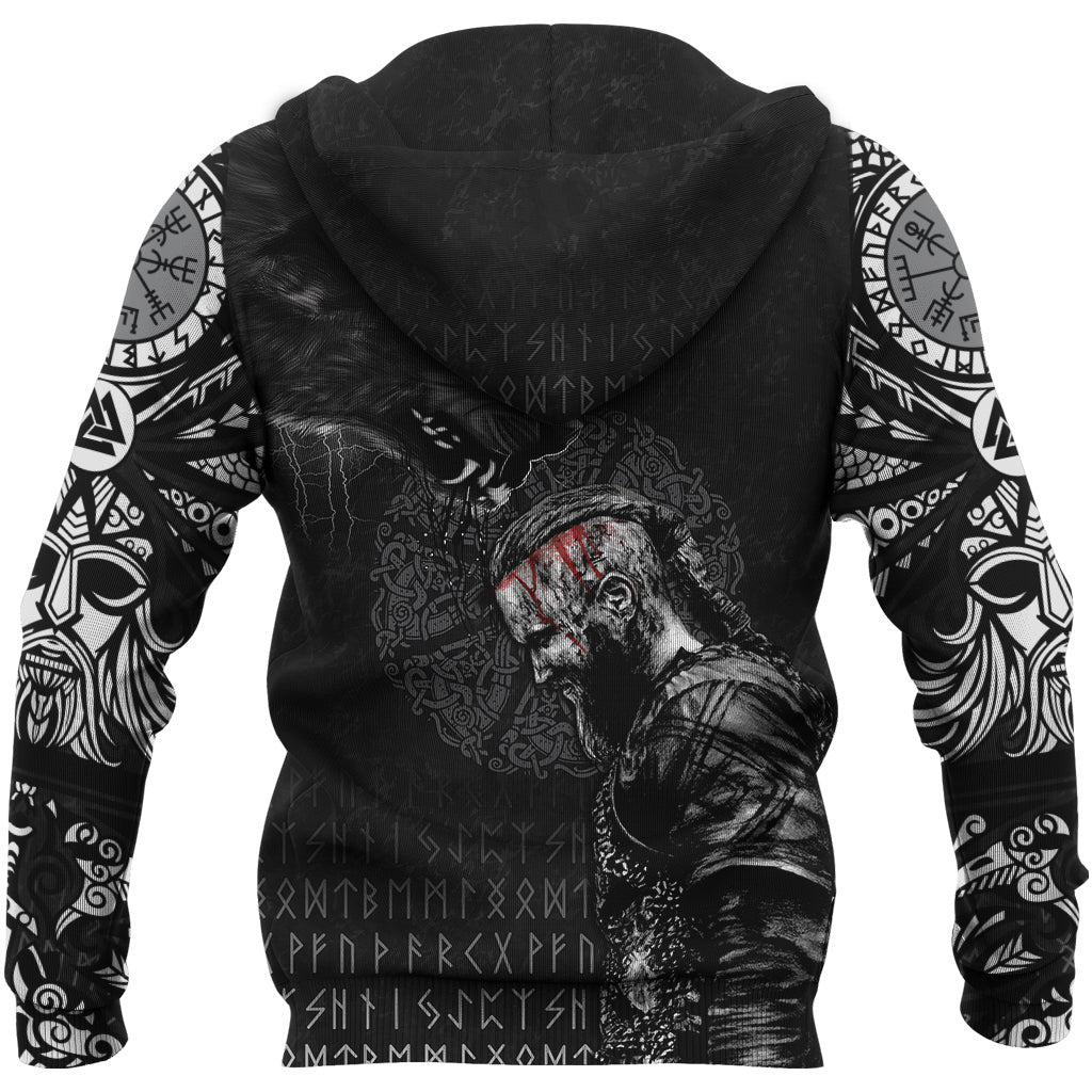 Viking Style Zip Hoodie - Ragnar and Wolf A39 VKNGB