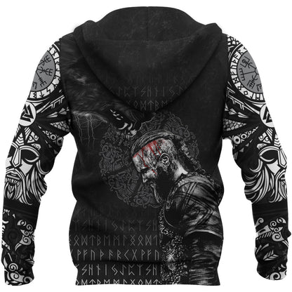 Viking Style Zip Hoodie - Ragnar and Wolf A39 VKNGB