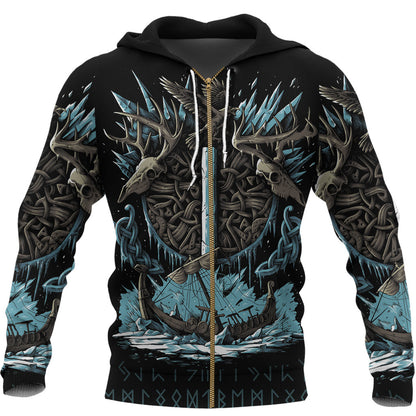 Viking Style Zip Hoodie - Isaz Rune A31 VKNGB