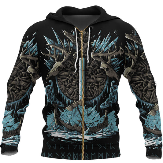 Viking Style Zip Hoodie - Isaz Rune A31 VKNGB