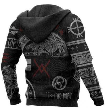 Viking Style Zip Hoodie - BALDUR NORSE MYTHOLOGY TATTOO A39 VKNGB