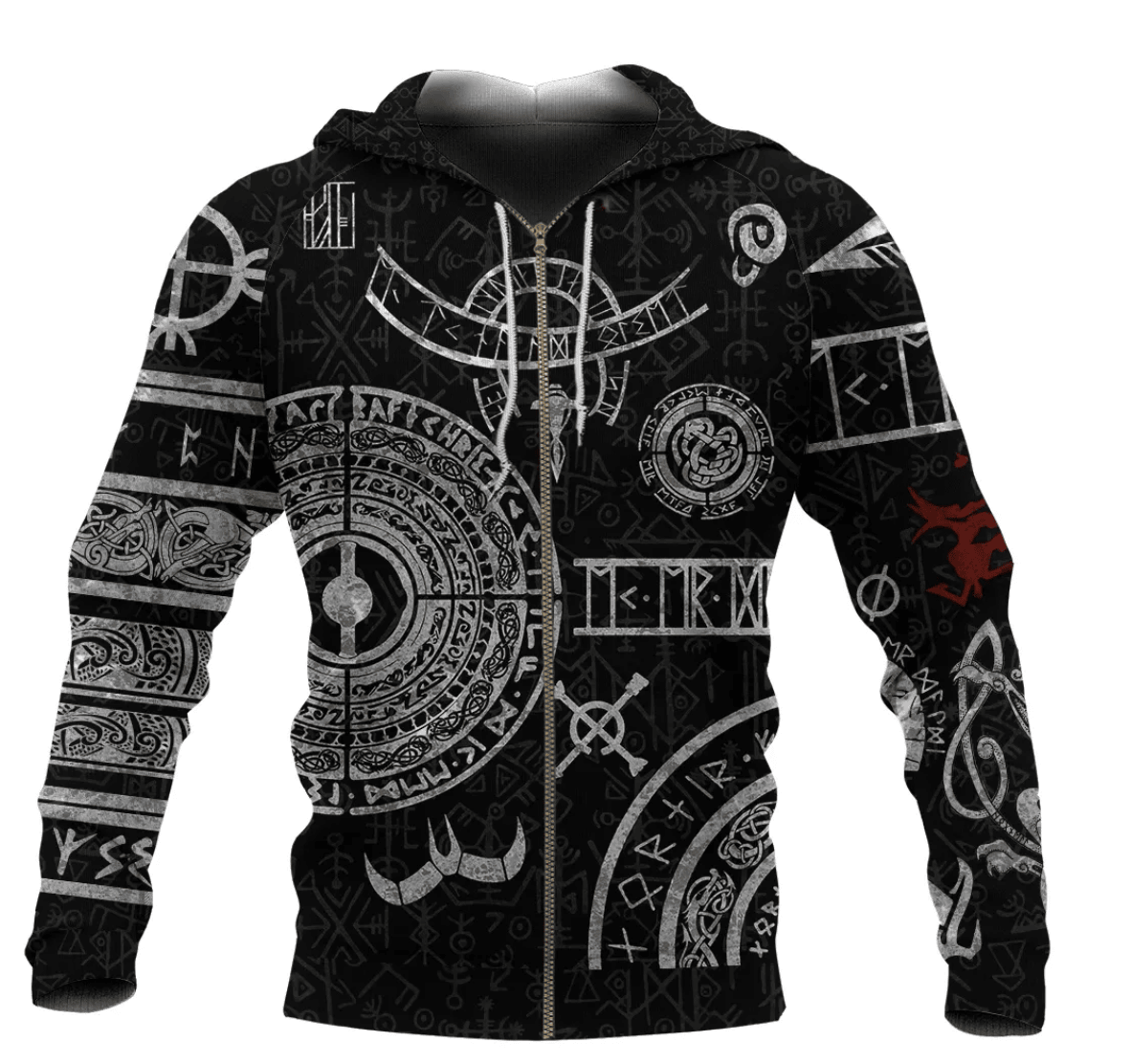 Viking Style Zip Hoodie - BALDUR NORSE MYTHOLOGY TATTOO A39 VKNGB