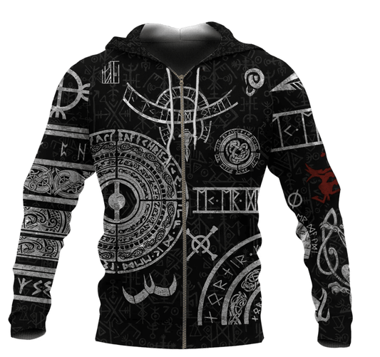 Viking Style Zip Hoodie - BALDUR NORSE MYTHOLOGY TATTOO A39 VKNGB