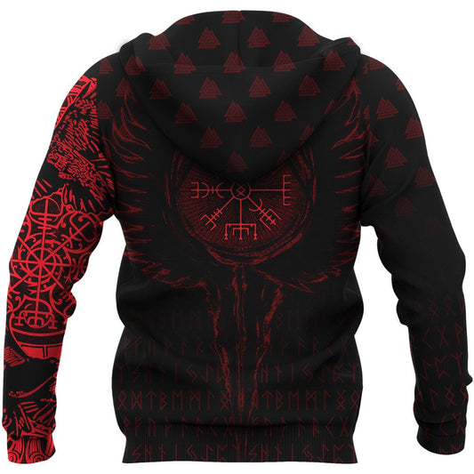 Viking Zip Hoodie - Old Norse Odin Tattoo - Red A39 VKNGB