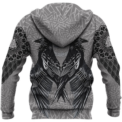 VikingStyle Zip Hoodie Raven Valknut A39 VKNGB