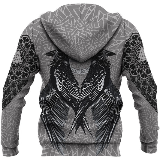 VikingStyle Zip Hoodie Raven Valknut A39 VKNGB