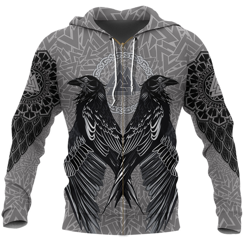 VikingStyle Zip Hoodie Raven Valknut A39 VKNGB