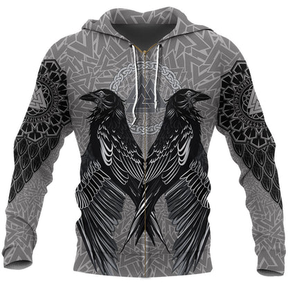 VikingStyle Zip Hoodie Raven Valknut A39 VKNGB