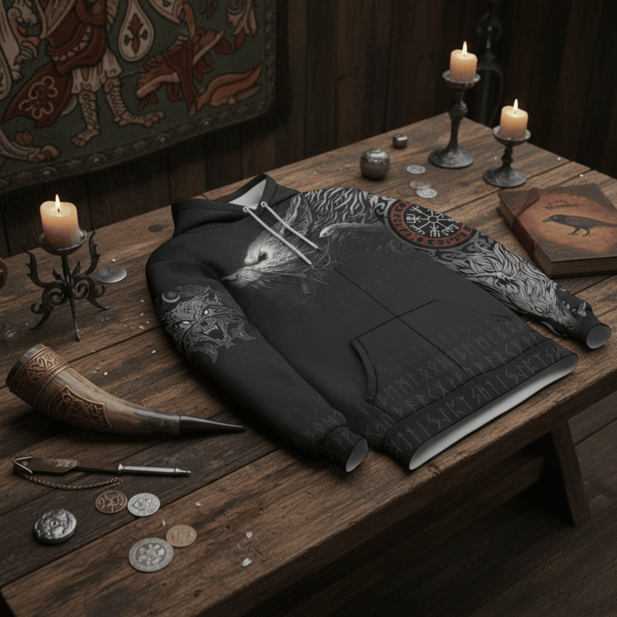 Viking Style Zip Hoodie Fenrir A39 VKNGB