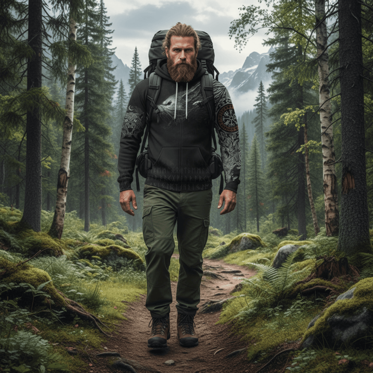 Viking Style Zip Hoodie Fenrir A39 VKNGB