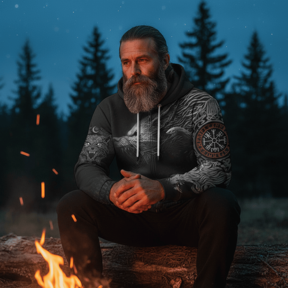 Viking Style Zip Hoodie Fenrir A39 VKNGB