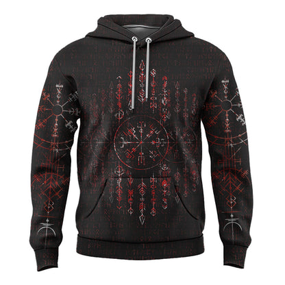 Viking Style Hoodie - Vegvisir Dark Runic Grunge Blood A39 VKNGB