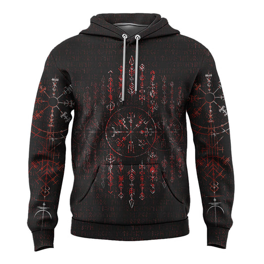 Viking Style Hoodie - Vegvisir Dark Runic Grunge Blood A39 VKNGB