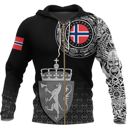 Viking Style Zip Hoodie - Norway Coat Of Arms A31 VKNGB