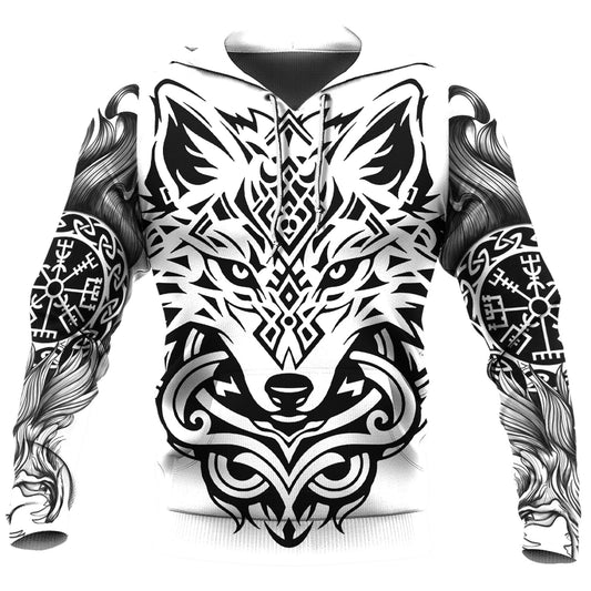 Viking Style Hoodie - Odin Vegvisir Tattoo Black Hoodie A39 VKNGB