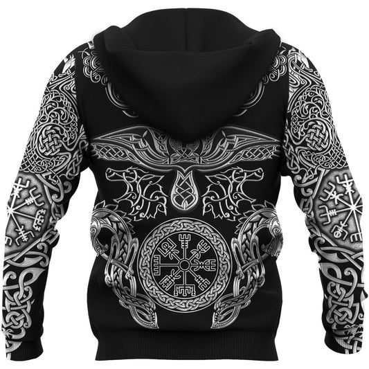 Viking Style Hoodie Raven And Wolf A39 VKNGB