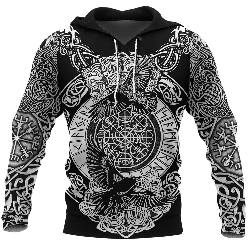 Viking Style Hoodie Raven And Wolf A39 VKNGB
