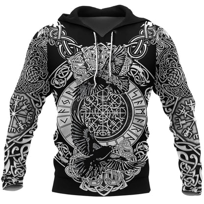 Viking Style Hoodie Raven And Wolf A39 VKNGB