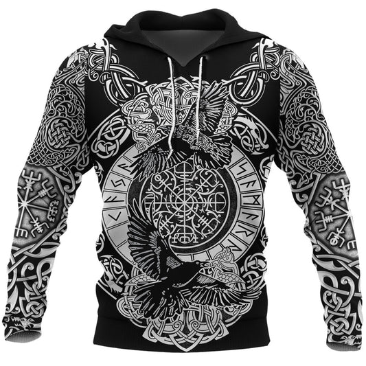 Viking Style Hoodie Raven And Wolf A39 VKNGB