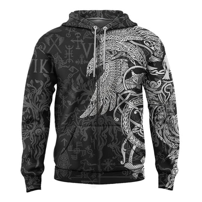 Viking Style Zip Hoodie - Special Raven Tattoo A39 VKNGB