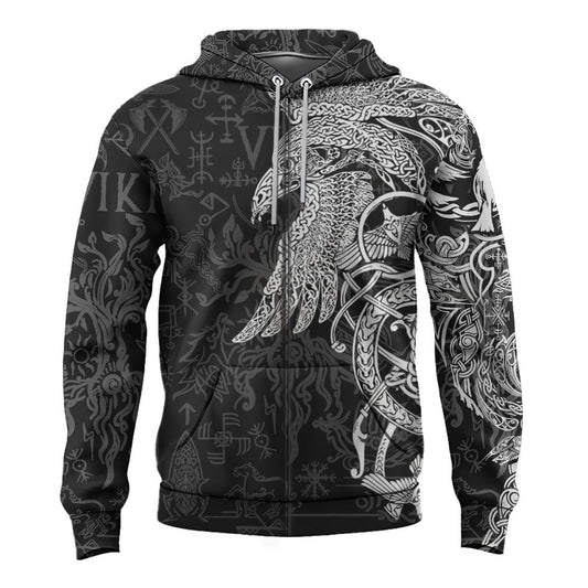 Viking Style Zip Hoodie - Special Raven Tattoo A39 VKNGB