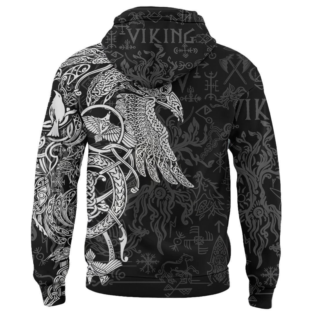 Viking Style Zip Hoodie - Special Raven Tattoo A39 VKNGB