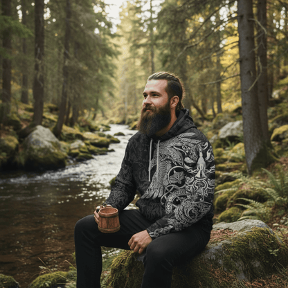 Viking Style Zip Hoodie - Special Raven Tattoo A39 VKNGB