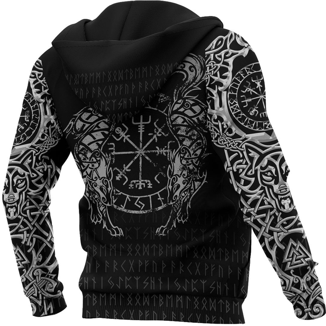 Viking Style Hoodie - Viking Compass Vegvisir Tattoo Hoodie A39 VKNGB