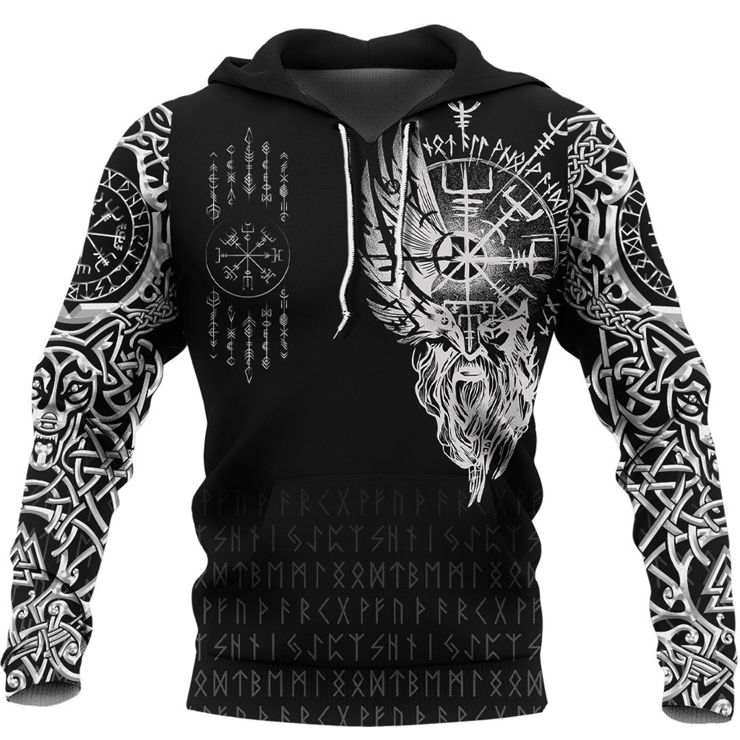 Viking Style Hoodie - Viking Compass Vegvisir Tattoo Hoodie A39 VKNGB