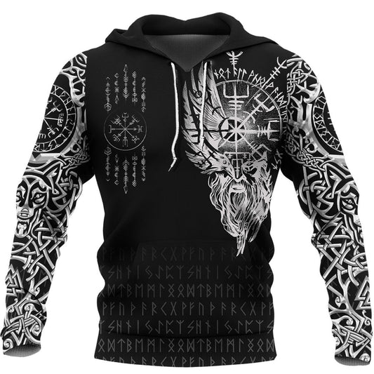 Viking Style Hoodie - Viking Compass Vegvisir Tattoo Hoodie A39 VKNGB