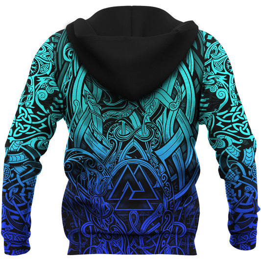 Viking Style Hoodie - Valknut and Dragon Tattoo Special Blue A39 VKNGB
