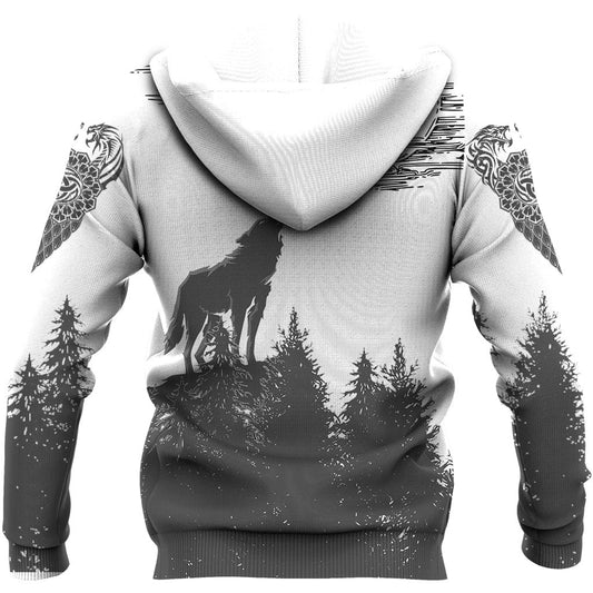 Viking Style Raven And Wolf In Pine Forest Zip Hoodie A39 VKNGB